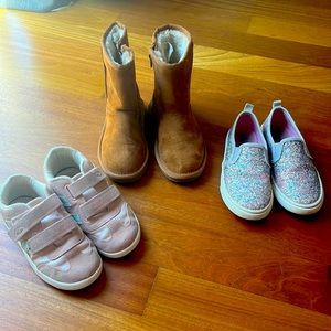 Lot of 3 pairs toddler girls shoes/boots. Size 12 (toddler)
